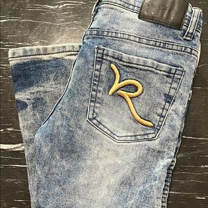 Rocawear Blue Jeans with Distressed Vintage Style